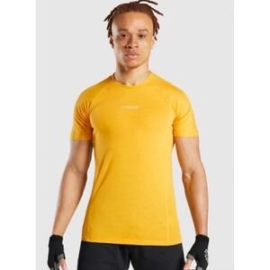 Gymshark Chalk T-Shirt Mens Large Yellow Logo Short Sleeve Athletic Gym